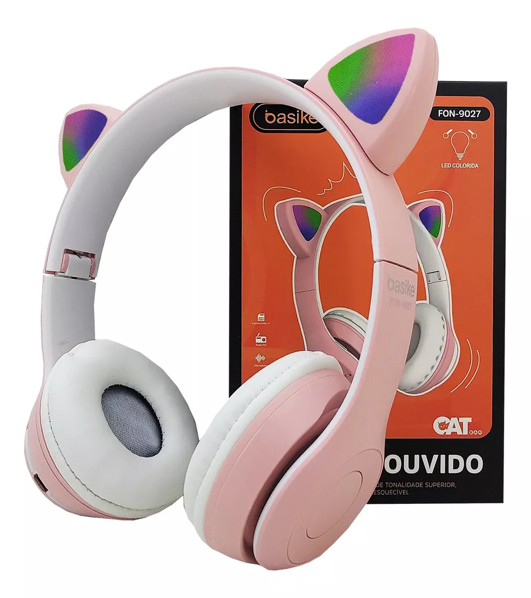 Headset Fone De Ouvido Bluetooth Led Orelha Gato Headphone - E_IDEIAS ONLINE